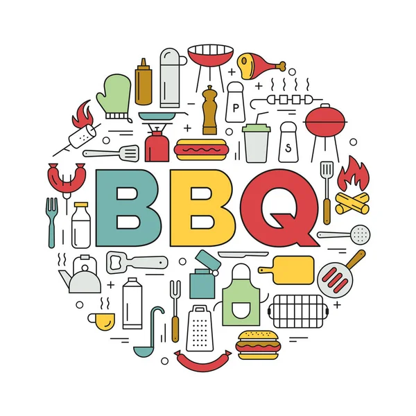 Icônes de barbecue en cercle. Style de ligne d'icône . — Image vectorielle