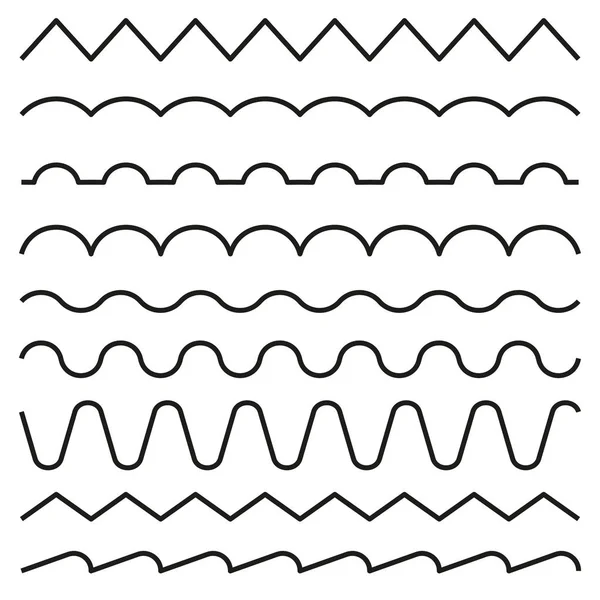 セット行、波状、ジグザグ - 編集可能な線と厚さグラフィック デザイン要素. — ストックベクタ
