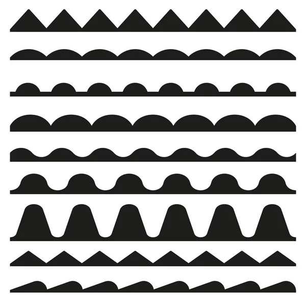 Conjunto de bordes zigzag y onda sin costuras. Elementos de diseño vectorial — Vector de stock