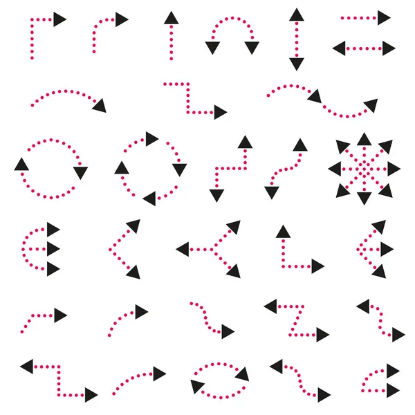 Pfeilvektorsammlung mit zweifarbigem und punktiertem Linienstil. — Stockvektor