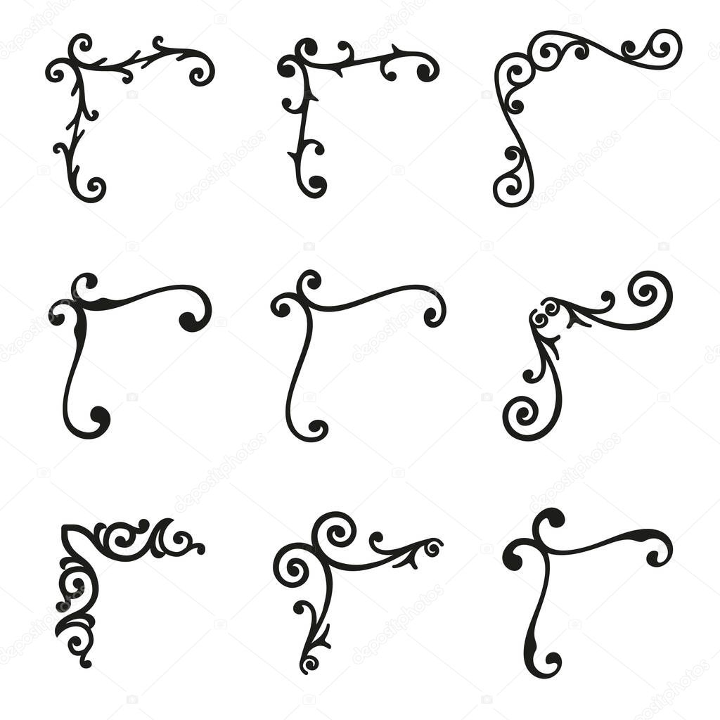 Set of ornamental corners in vintage style. Vector illustration