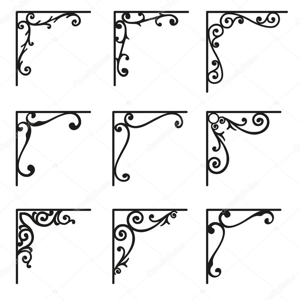 Set of ornamental corners in vintage style. Vector illustration