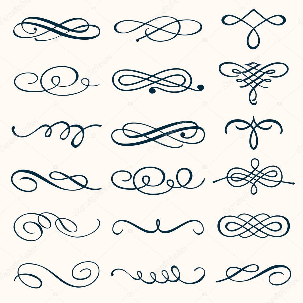 Vector set of calligraphic design elements and page decorations.