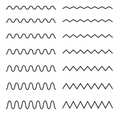 Kesintisiz satır, dalgalı, zikzak ayarlayın. Grafiksel tasarım elemanları.