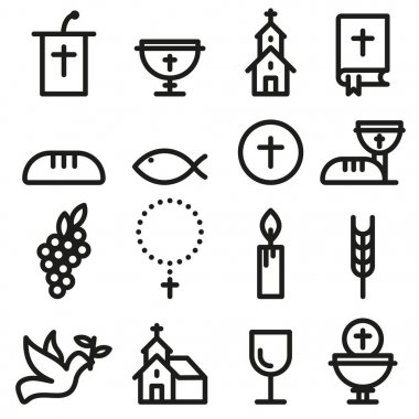 Kilise ve Christian Community düz anahat simgeleri
