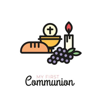 Bir güzel davetiye tasarımı için ilk Komünyon sembolleri. 