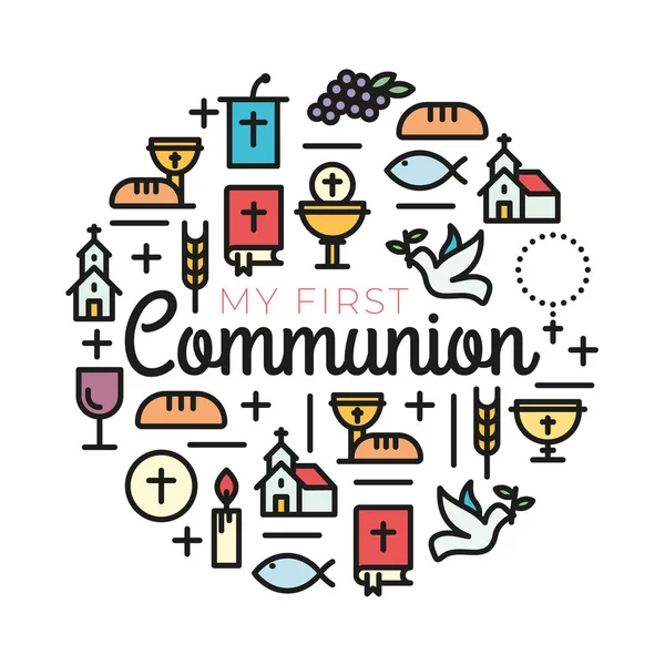 Eerste communie symbolen voor een leuke uitnodiging ontwerp. — Stockvector