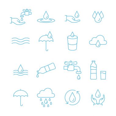 Su ve bırak simgesi ince çizgi stili ayarla. Vektör çizim.