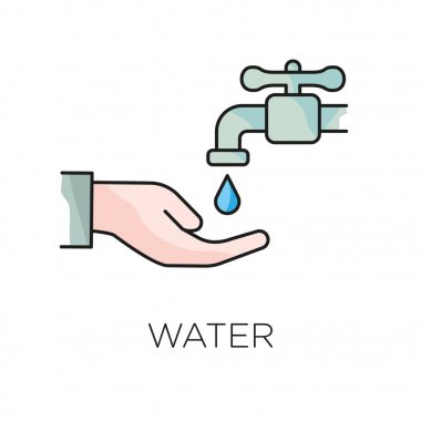 Su damla satırı simgesi tutan el, vektör işareti anahat