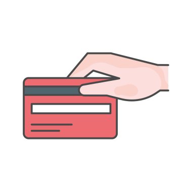 El ile kredi kartı. Beyaz arka plan üzerinde tek satırı simgesi. 