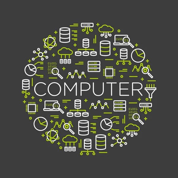 Ordet dator omgiven av ikoner av molnbaserade datortjänster, server... — Stock vektor