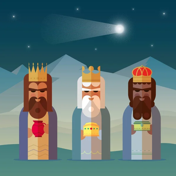 De drie Magic Kings of Orient tekenfilms. Vectorillustratie. — Stockvector