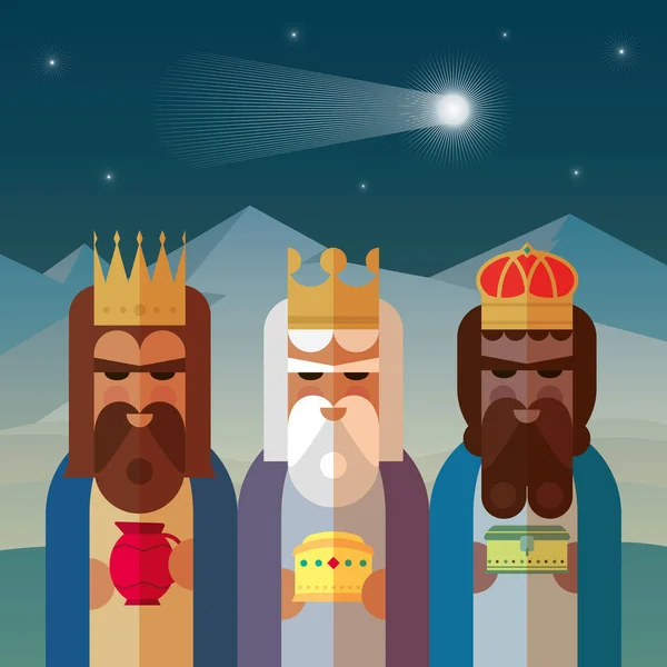 The three Magic Kings of Orient cartoons. Vector illustration. — Stock Vector