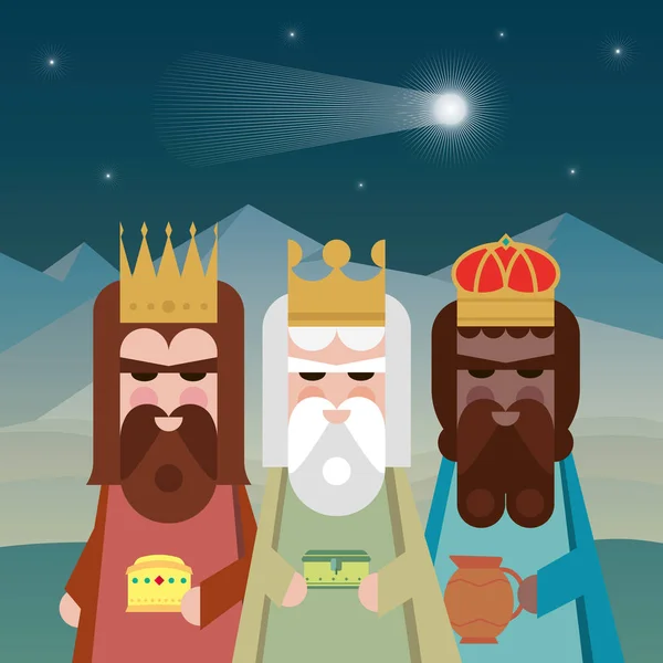 The three Magic Kings of Orient cartoons. Vector illustration. — Stock Vector