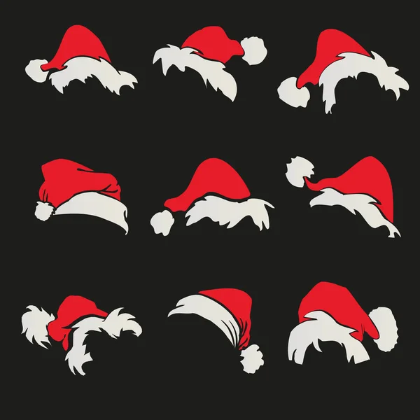 Santa Claus klobouky vektor nastavit na černém pozadí. Styl kresby — Stockový vektor