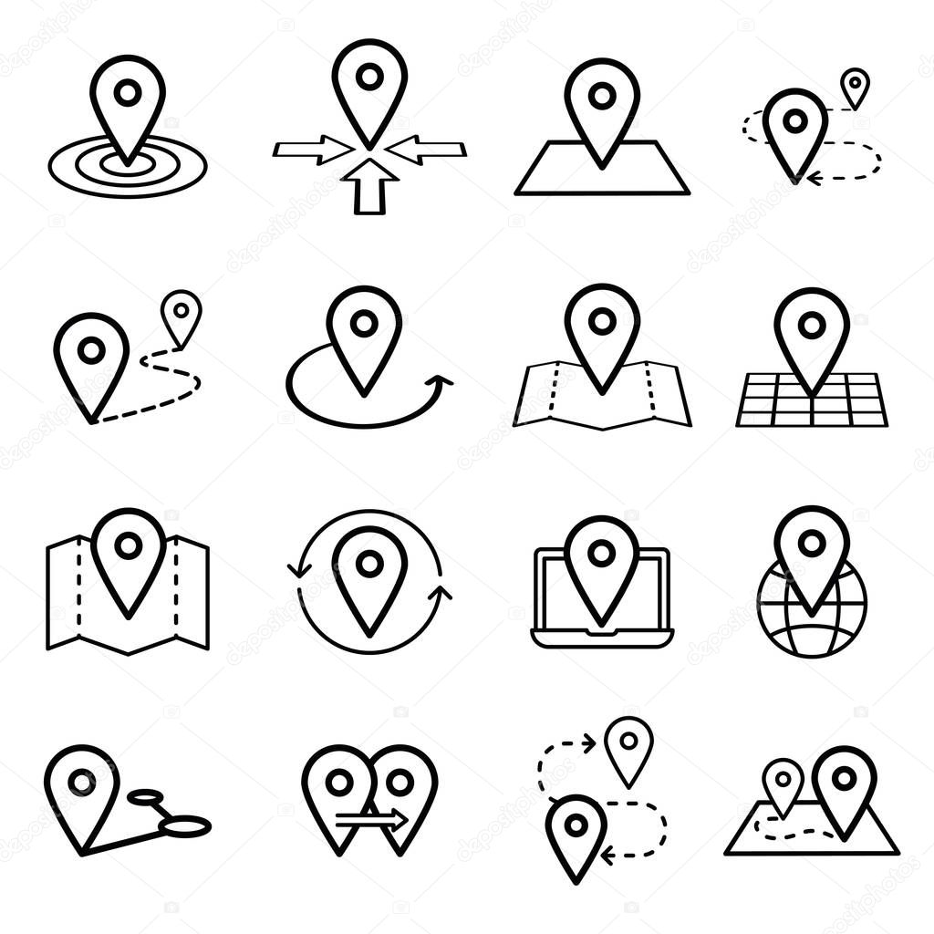 Map pins related icon set. Vector symbols on a white background.