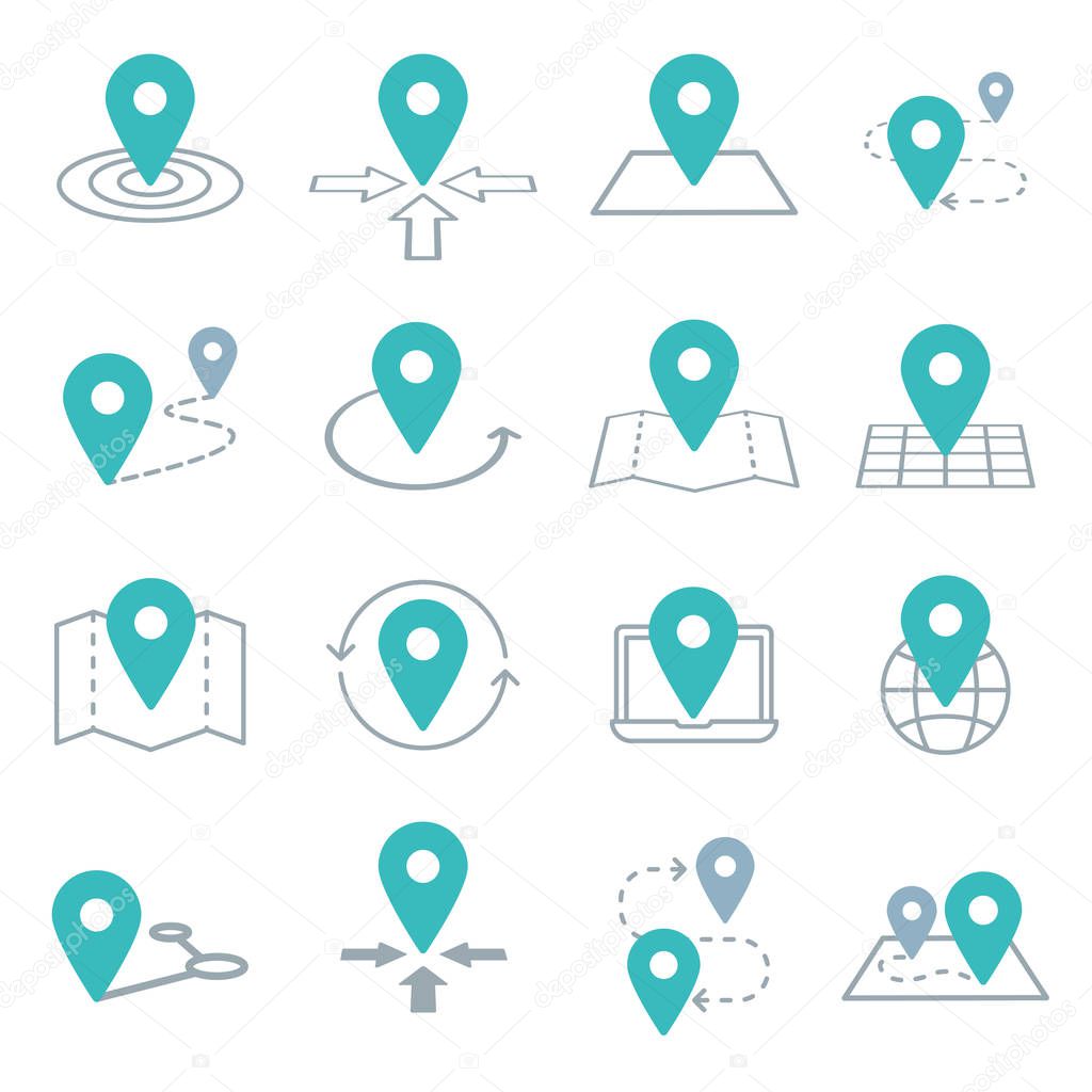 Map pins related icon set. Vector symbols on a white background.