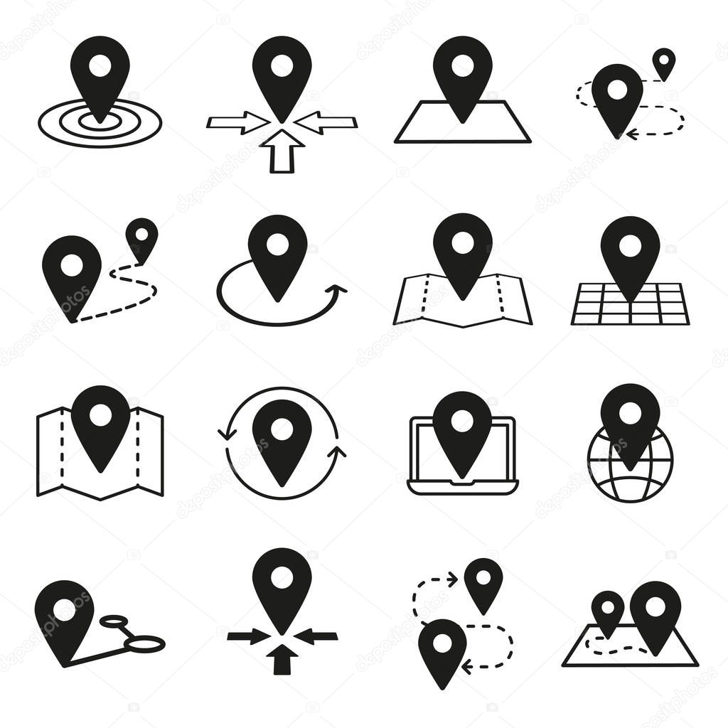 Map pins related icon set. Vector symbols on a white background.
