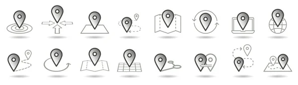 Mapa pinos relacionados conjunto de ícones. Símbolos vetoriais sobre um fundo branco . — Vetor de Stock