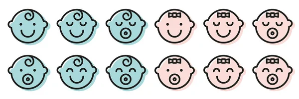 Zestaw baby face prostych ikon. Zróżnicowane wyrażeń symboli. — Wektor stockowy