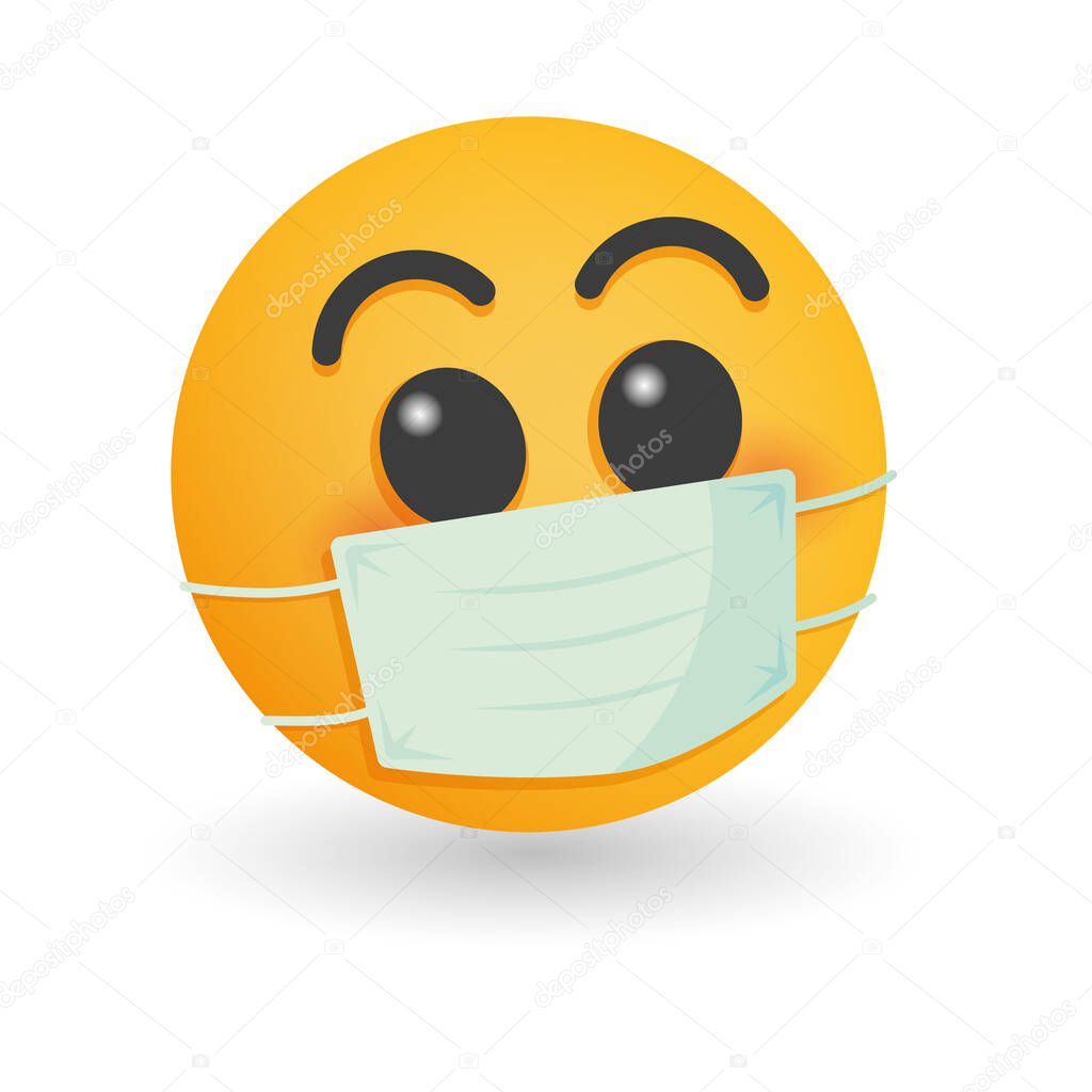 Mask with emoji concept for save the world with Covid-19 virus (2019-nCoV). Danger symbol vector illustration.