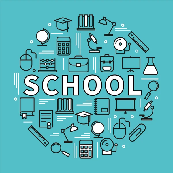 Kelime okul simgeleri tarafından çevrili. Vektör arka plan illüstrasyon