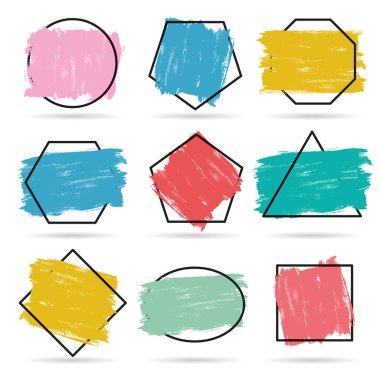Set of modern abstract vector banners. Brush of different colors with black outline design - Vector clipart