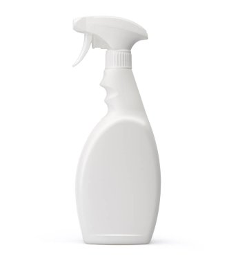 Beyaz arka planda izole edilmiş beyaz plastik sprey şişesi