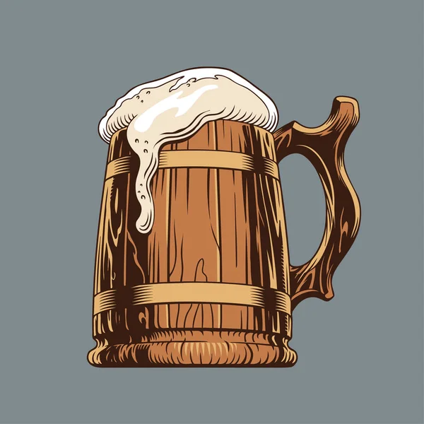 Пиво класичний дерев'яний кухоль або танкер. Векторні ілюстрації . — стоковий вектор