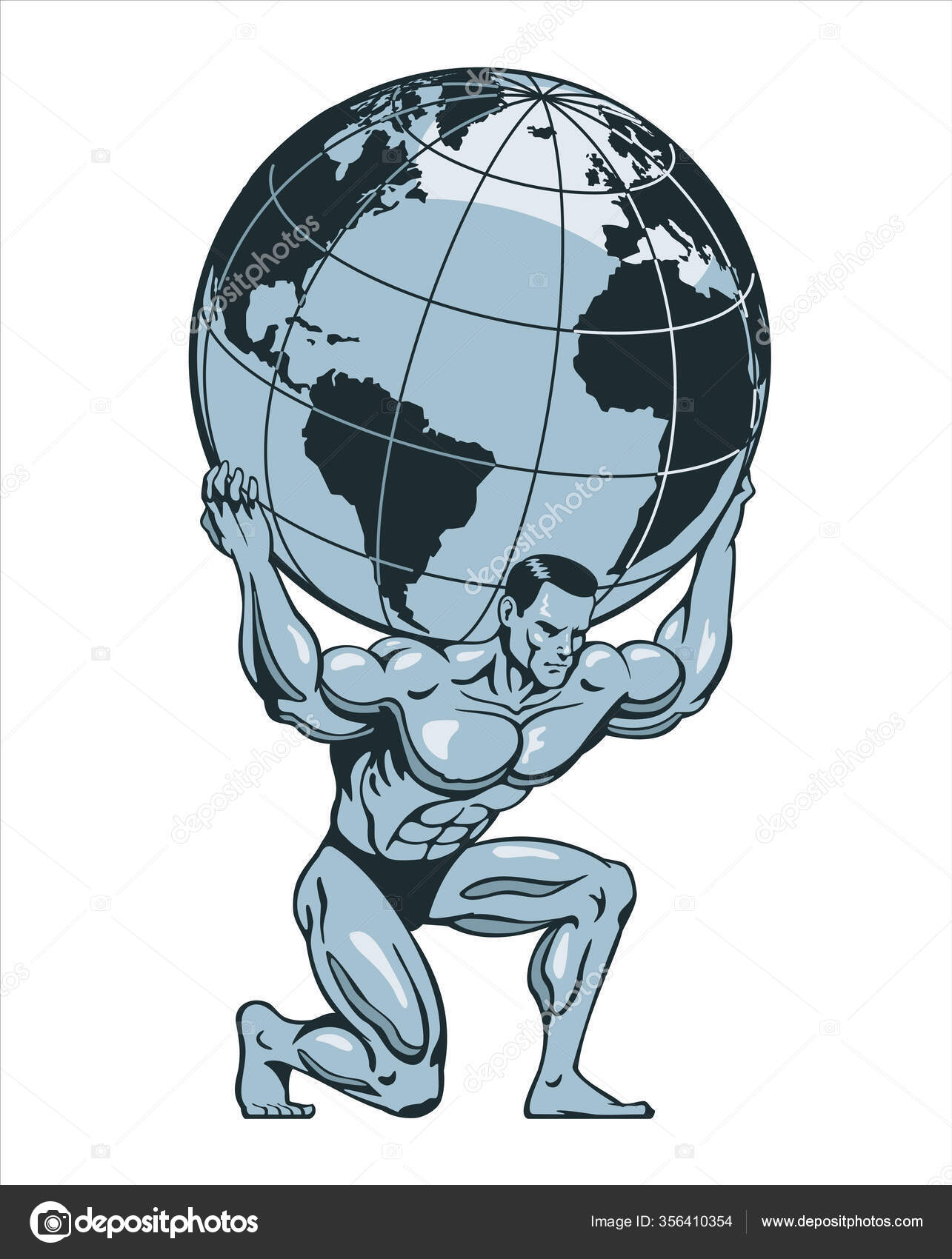 Atlas or titan kneeling carrying lifting globe world earth on his back
