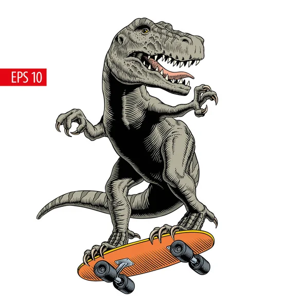 Dinosaur Rides Skateboard Comic Style Vector Illustration — Stock Vector