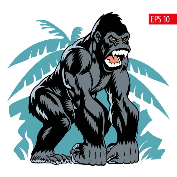 Gorilla Sfondo Giungla Illustrazione Vettoriale Stile Comico — Vettoriale Stock