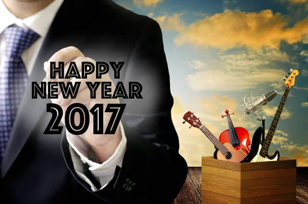 Businessman write a greeting word, Happy new year — Stock Photo, Image