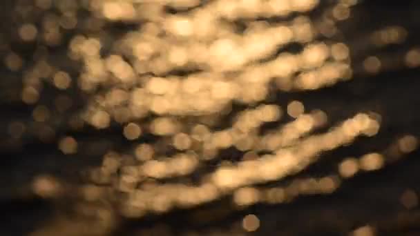 Mouvement bokeh lumière scintillante abstraite, réflexion de la lumière du coucher du soleil sur la surface de l'eau — Video