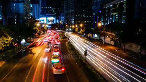 Zaman atlamalı gece trafik Ratchadapisek Road — Stok video