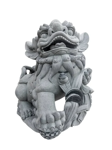 Chiński rzeźba lwa na białym tle — Zdjęcie stockowe