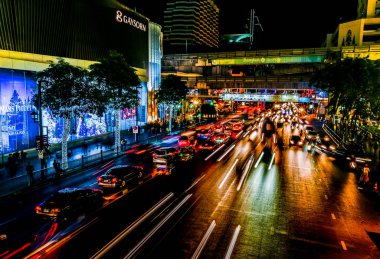 Işık trafik gece Bangkok City