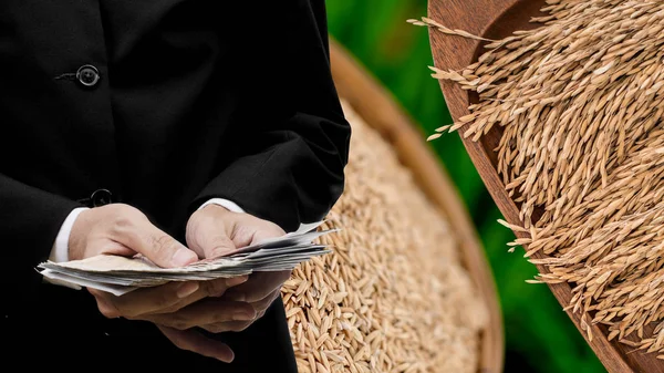 Geschäftsmann kauft Reiskonzept — Stockfoto