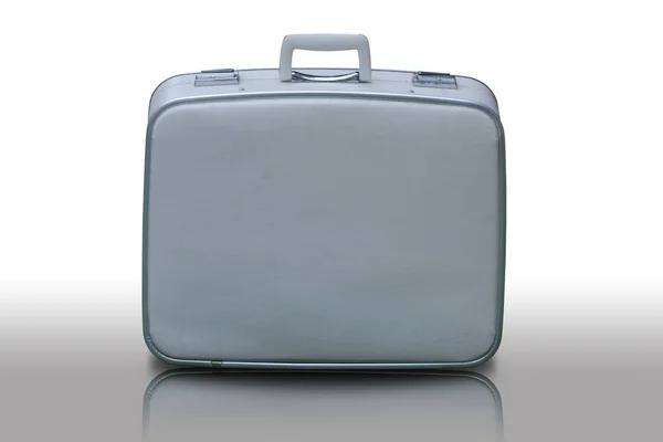 Nice vintage travel bag on white background with reflection — Stock Photo, Image