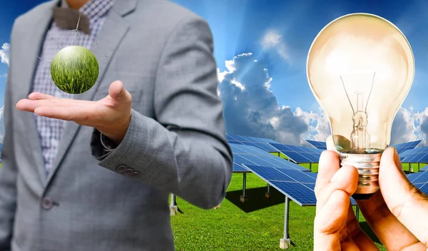 Clean power from solar cells and wind turbines, Sustainable ener — Stock Photo, Image