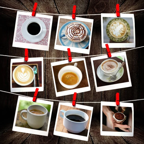 Immagine di caffè appeso con sfondo in legno — Foto Stock