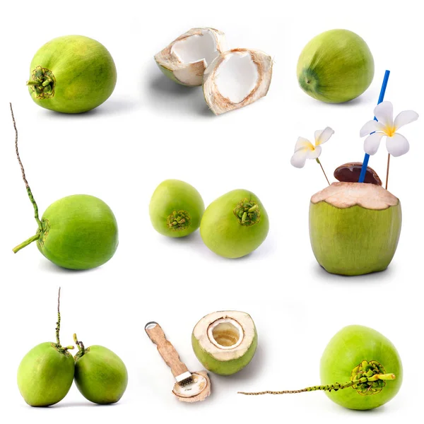 Fruta de coco verde agradável isolada em branco — Fotografia de Stock