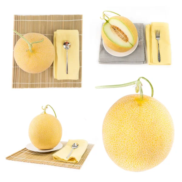 Melon fruit isolated on white, Fruit collage — Stock Photo, Image
