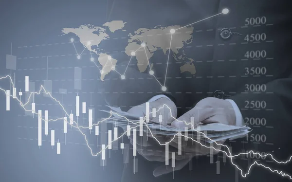 Investition Und Geschäftlicher Hintergrund Banknote Der Hand Mit Börsengrafik Technologie — Stockfoto