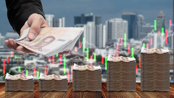 Hacer Dinero Inversión Con Gráfico Bolsa Fondo Ciudad — Foto de Stock