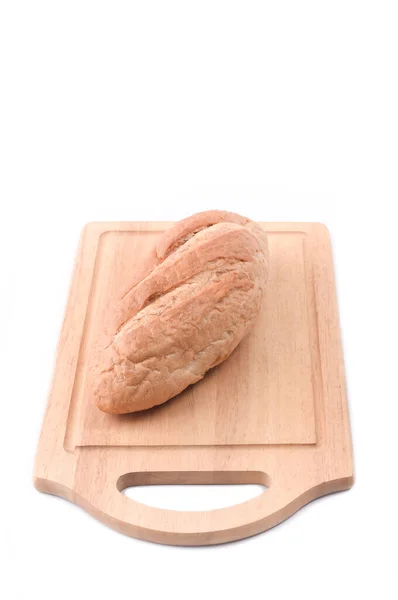 Βρώμη Loaf Ξύλινη Επιφάνεια Κοπής Που Απομονώνεται Λευκό Φόντο — Φωτογραφία Αρχείου
