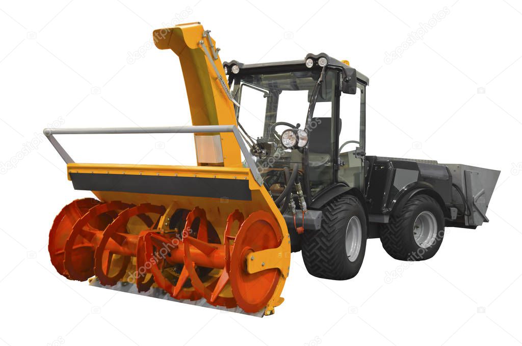Powerful snowplow isolated on a white background