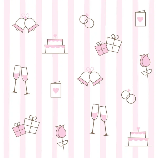 Roze en witte bruiloft pictogrammen achtergrond — Stockvector
