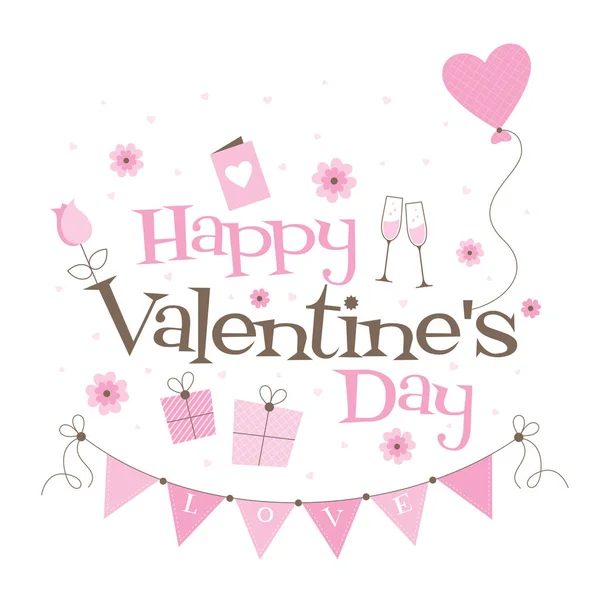 Valentine's Day with hearts and flowers — Stock Vector