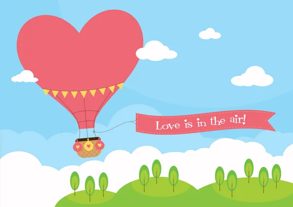 Heart Shaped Hot Air Balloon — Stock Vector